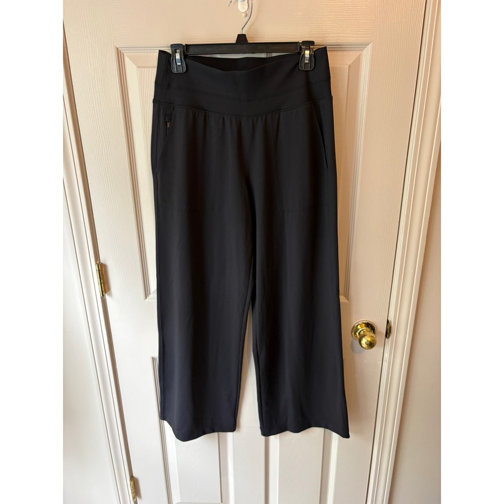 Athleta Brooklyn Wide Leg Crop Pants Black Ribbed Waistband Pockets Womens M